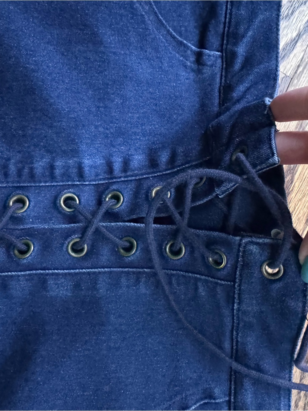 Women’s Navy Denim Lace-Up Skirt - Picture 3 of 5